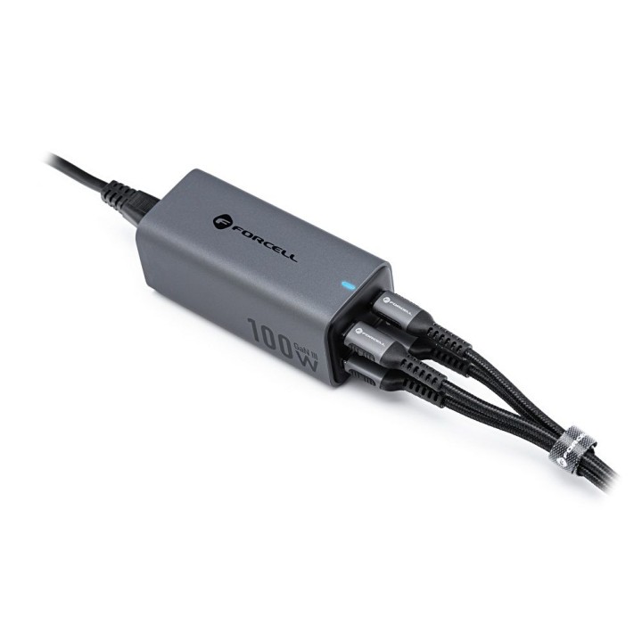 Настільний зарядний пристрій Forcell F-Energy GaN III 2 x USB C + 2 x USB A QC4.0 PD 5A 100W VT-49 сірий