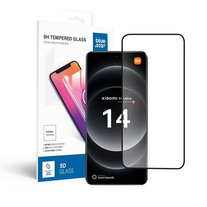 Закаленное стекло 5D для Xiaomi 14 ULTRA Blue Star черное