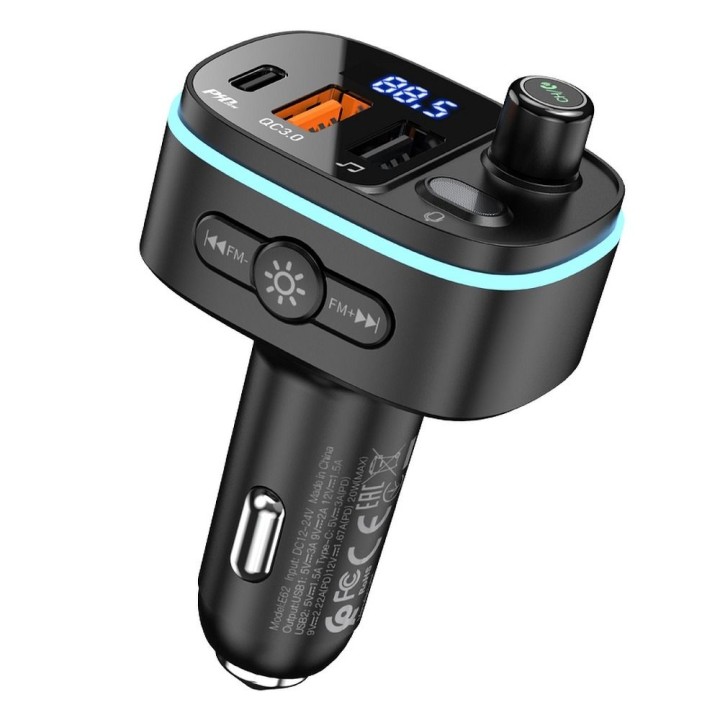 Трансмиттер автомобильный Bluetooth Hoco 2 x USB A + USB C QC3.0 PD 20W E62 черный