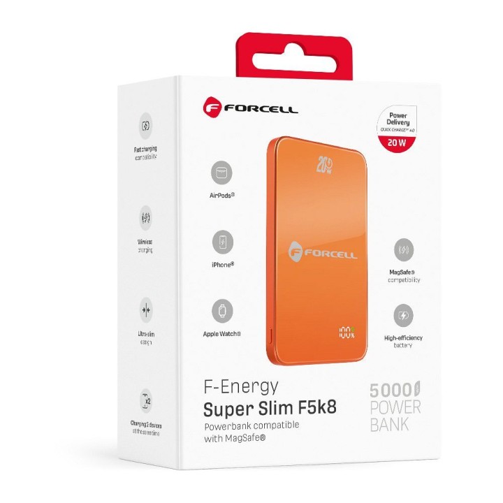 Повербанк сумісний з MagSafe Forcell F-Energy SuperSlim F5K8 QC4.0 PD3.0 15W 5000 mAh помаранчевий 0INT