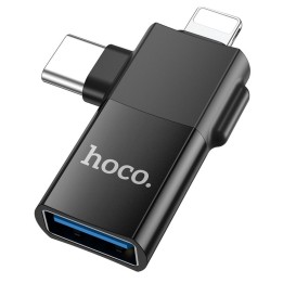 Адаптер OTG 2w1 USB C / Lightning для USB A Hoco UA17 черный