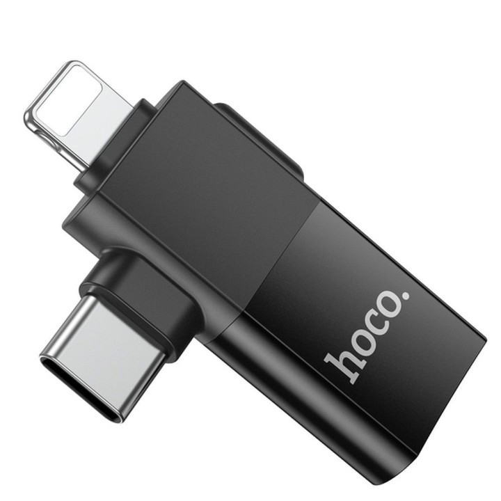 Адаптер OTG 2 в 1 USB C / Lightning на USB A Hoco UA17 чорний