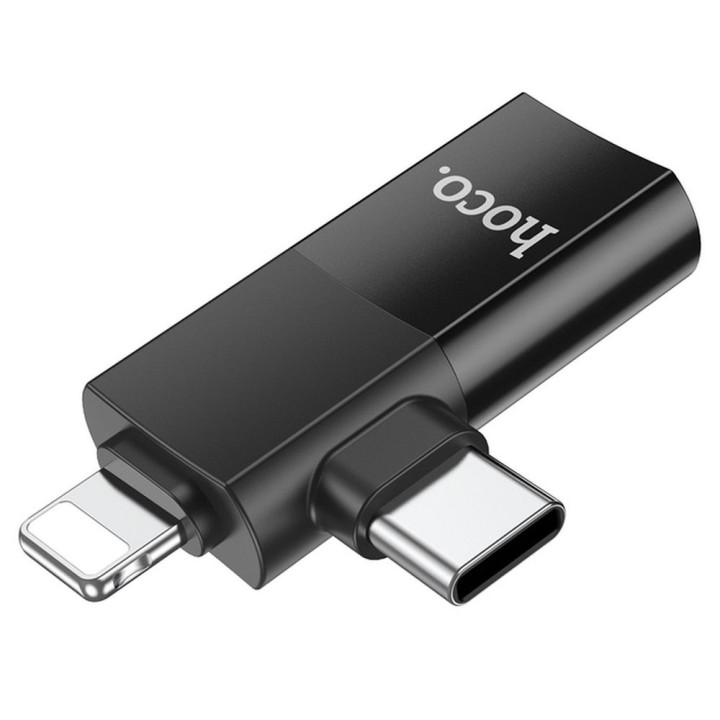 Адаптер OTG 2w1 USB C / Lightning для USB A Hoco UA17 черный