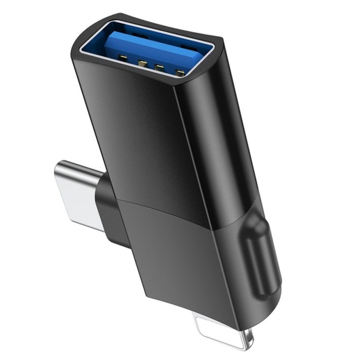 Адаптер OTG 2w1 USB C / Lightning для USB A Hoco UA17 чорний