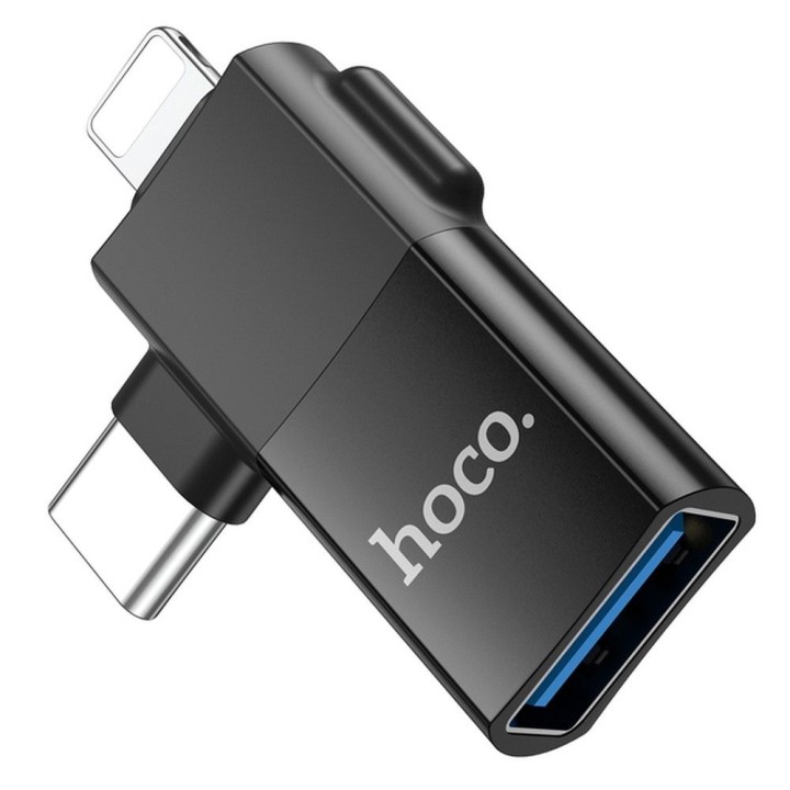 Адаптер OTG 2w1 USB C / Lightning для USB A Hoco UA17 черный