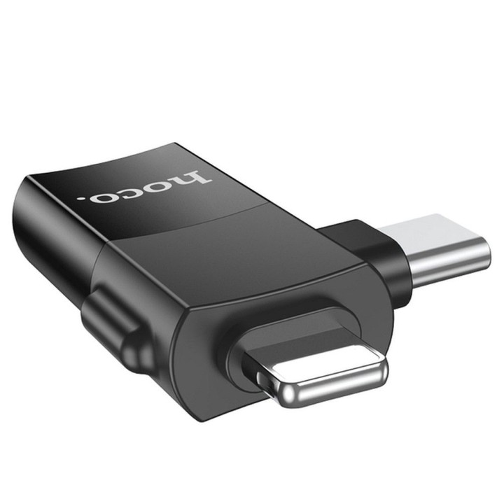 Адаптер OTG 2w1 USB C / Lightning для USB A Hoco UA17 черный