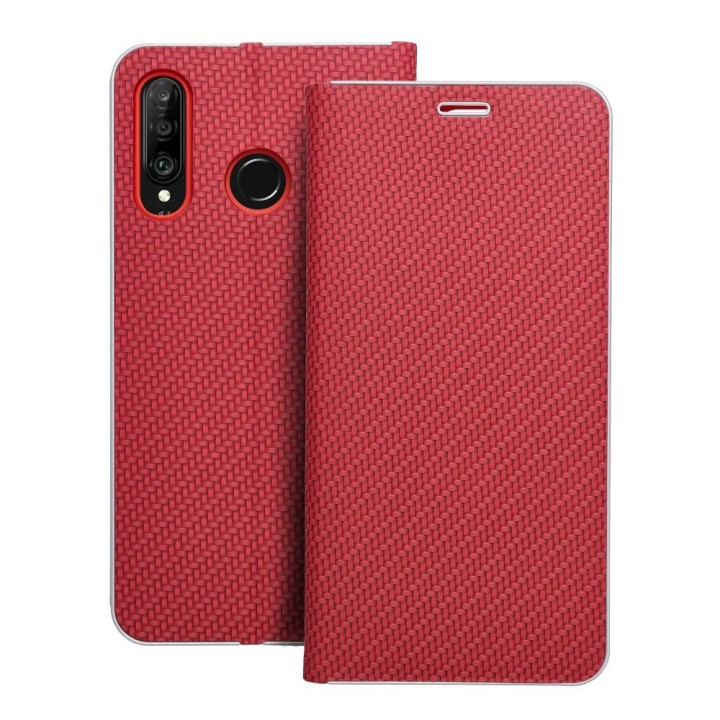Чохол з клапаном для Huawei P30 LITE Luna Book Carbon червоний
