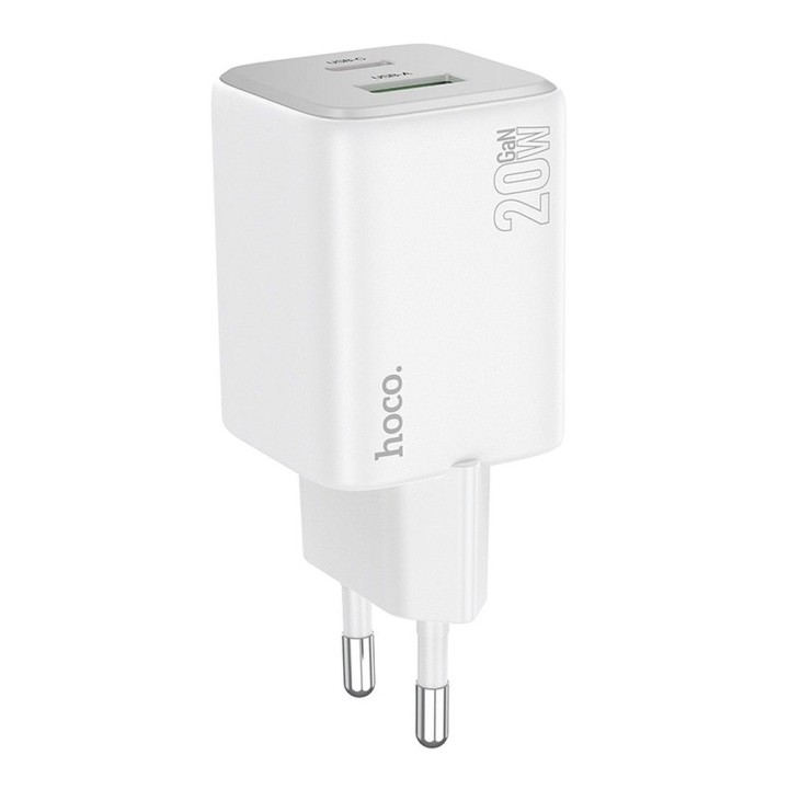 Wall charger for phone Hoco USB A + USB C QC3.0 PD 3A 20W N41 white