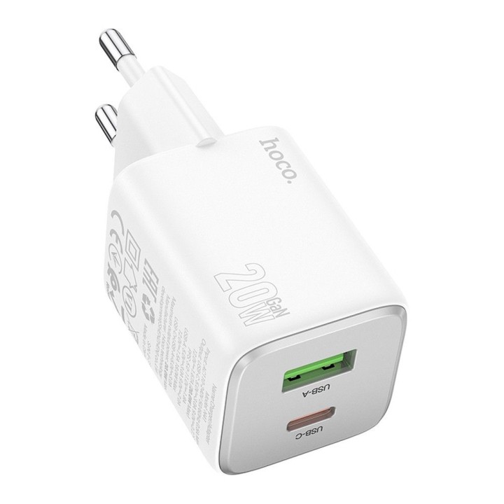 Wall charger for phone Hoco USB A + USB C QC3.0 PD 3A 20W N41 white