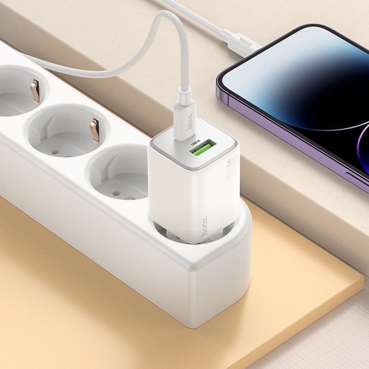 Wall charger for phone Hoco USB A + USB C QC3.0 PD 3A 20W N41 white