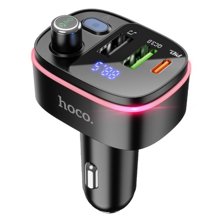 Transmiter samochodowy bluetooth Hoco 2 x USB A + USB C QC3.0 PD 20W  E62 czarny