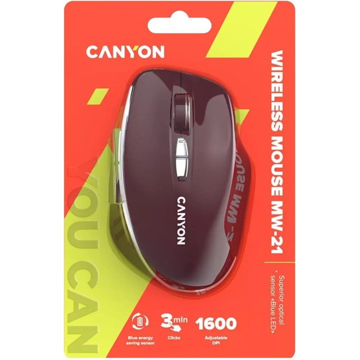 Мышь беспроводная BT 1600 dpi CANYON MW-21 красная