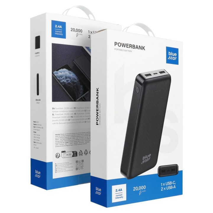 Повербанк Blue Star W2015 2.1A 20000 mAh чорний