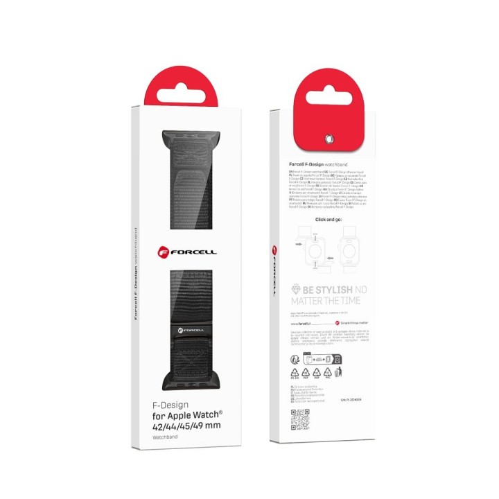 Strap for Apple Watch Forcell F-Design FA05 hook-and-loop, nylon 42 / 44 / 45 / 49 mm black