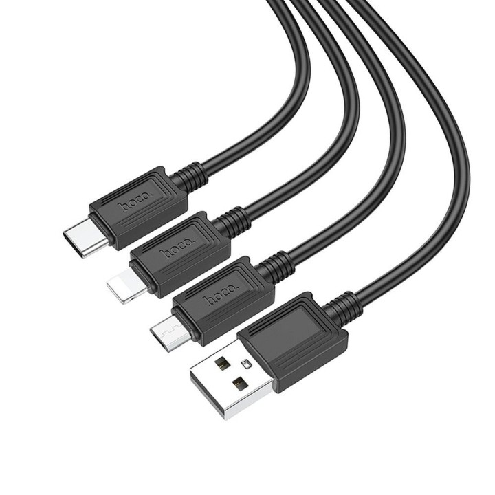 Кабель 3 в 1 USB A — Lightning / Micro USB / USB C Hoco 2A X74 1 m черный