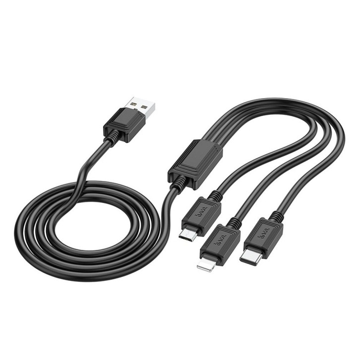 Кабель 3 в 1 USB A — Lightning / Micro USB / USB C Hoco 2A X74 1 m черный