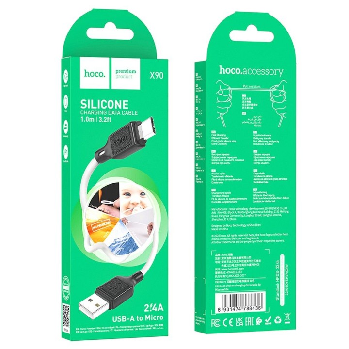 Кабель USB A для Micro USB Hoco 2,4A 1 m X90 белый