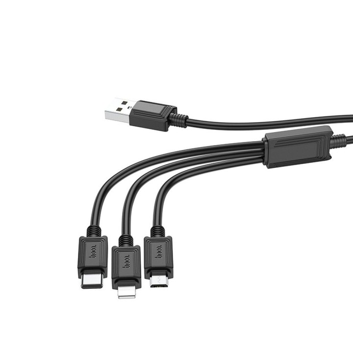 Кабель 3 в 1 USB A — Lightning / Micro USB / USB C Hoco 2A X74 1 m чорний