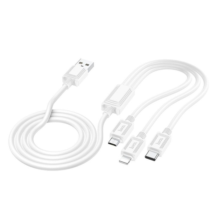 Кабель 3w1 USB A для Lightning / Micro USB / USB C Hoco 2A 1 m X74 білий