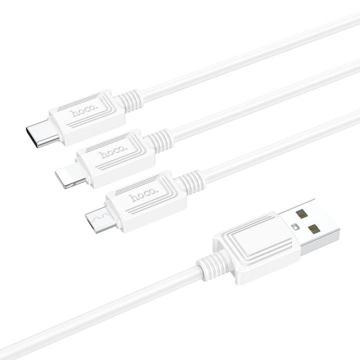 Cable 3-in-1 USB A to Lightning / Micro USB / USB C Hoco 2A 1 m X74 white