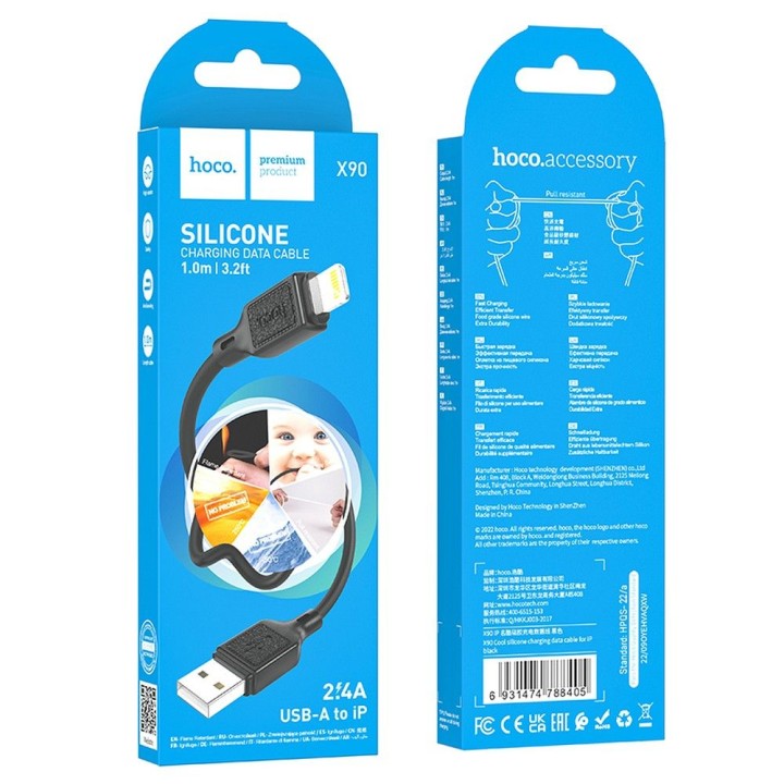 Cable USB A for Lightning Hoco 2,4A 1 m X90 black