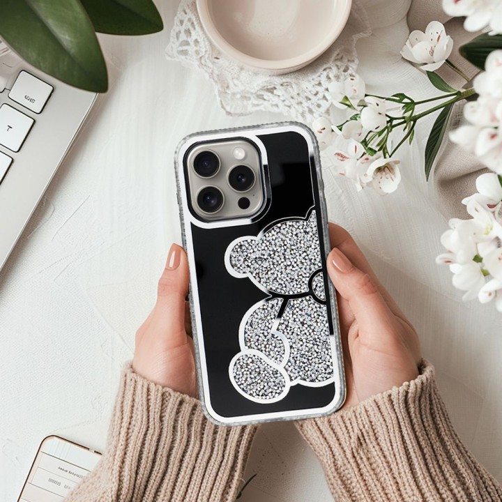 Case for iPhone 15 PRO Teddy Bear silver