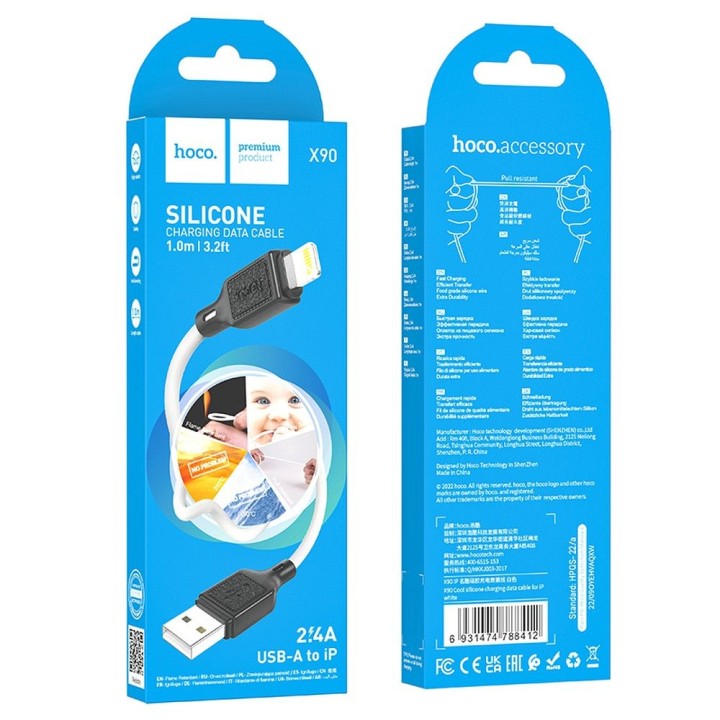 Cable USB A for Lightning Hoco 2,4A 1 m X90 white