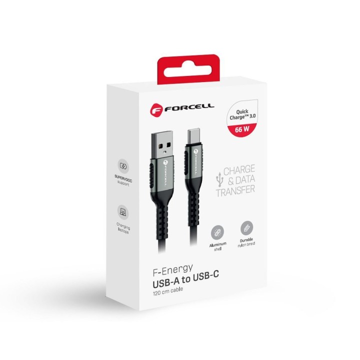 Кабель USB-A – USB-C Forcell F-Energy QC4.0 3A 66W Cafule 1,2 m C256 чорний
