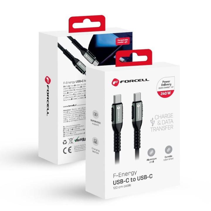 Кабель USB C — USB C Forcell F-Energy QC4.0 PD 5A 240W Cafule 1,2 m C263 черный