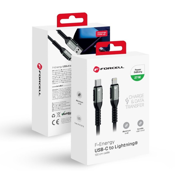 Кабель USB-C – Lightning Forcell F-Energy PD 3A 27W Cafule 1,2 m C259 чорний