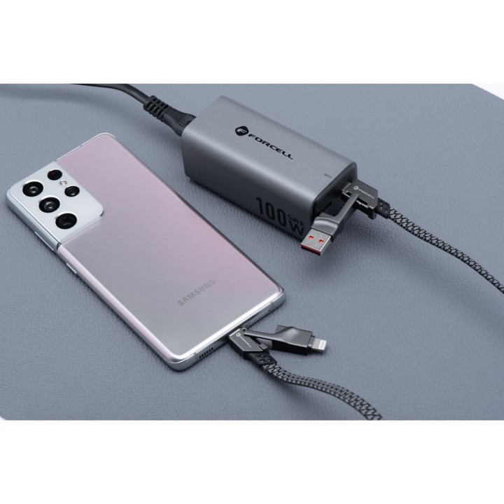 Кабель 4 в 1 USB C / USB A — USB C / Lightning Forcell F-Energy QC PD 3A 60W 1 m C241 хром