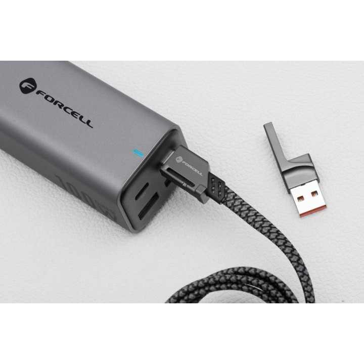 Cable 4w1 USB C / USB A for USB C / Lightning Forcell F-Energy QC PD 3A 60W 1 m C241 chrom
