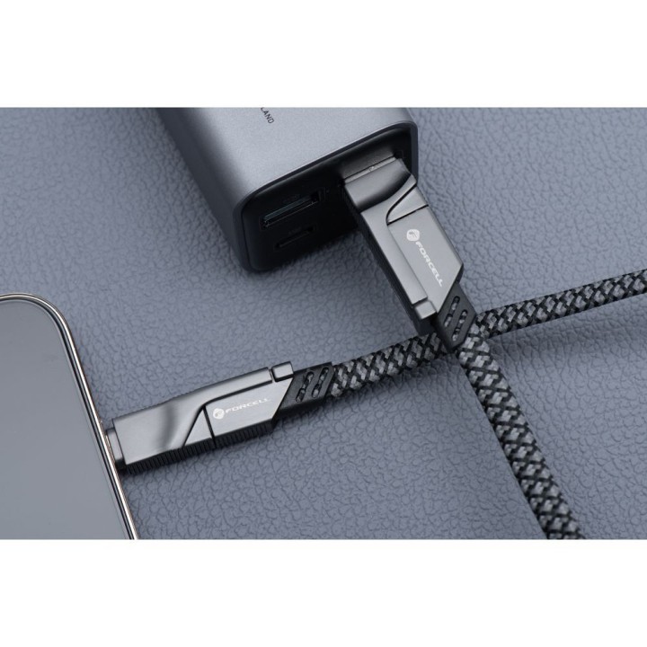 Kabel 4w1 USB C / USB A  do USB C / Lightning Forcell F-Energy QC PD 3A 60W 1 m C241 chrom