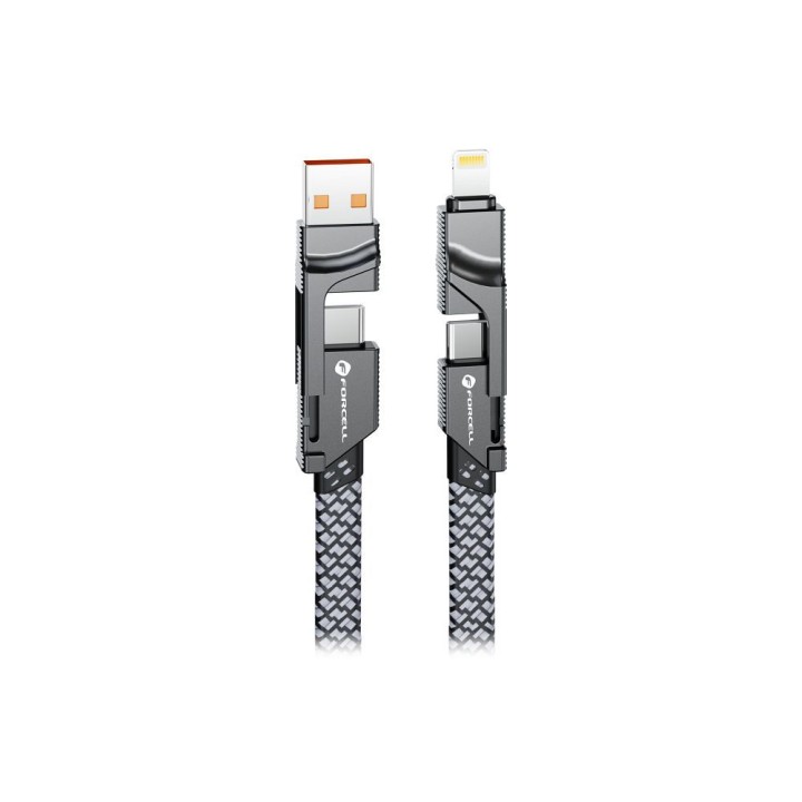 Kabel 4w1 USB C / USB A  do USB C / Lightning Forcell F-Energy QC PD 3A 60W 1 m C241 chrom
