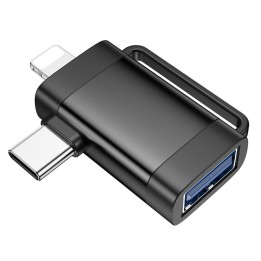 Адаптер OTG 2w1 USB C / Lightning для USB A Hoco UA31F чорний