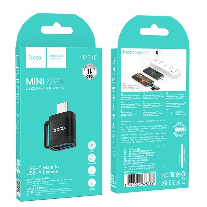 Адаптер OTG USB C для USB A Hoco 3A UA31C чорний