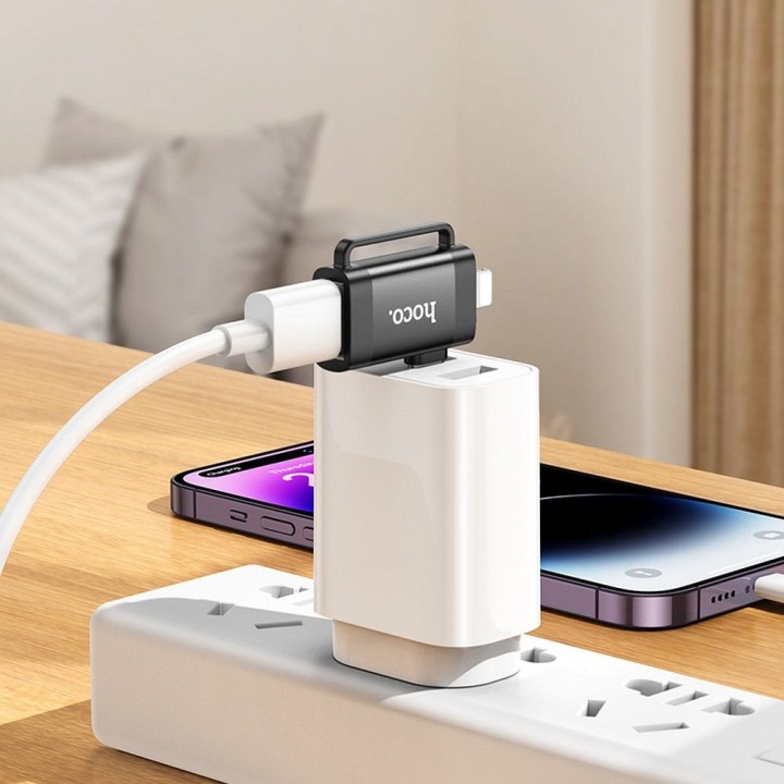 Адаптер OTG 2w1 USB C / Lightning для USB A Hoco UA31F чорний
