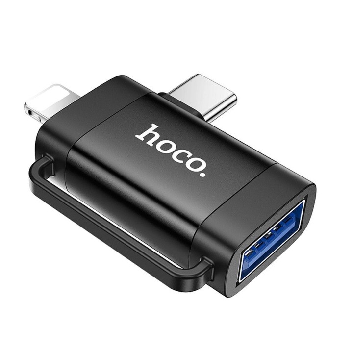Адаптер OTG 2w1 USB C / Lightning для USB A Hoco UA31F чорний