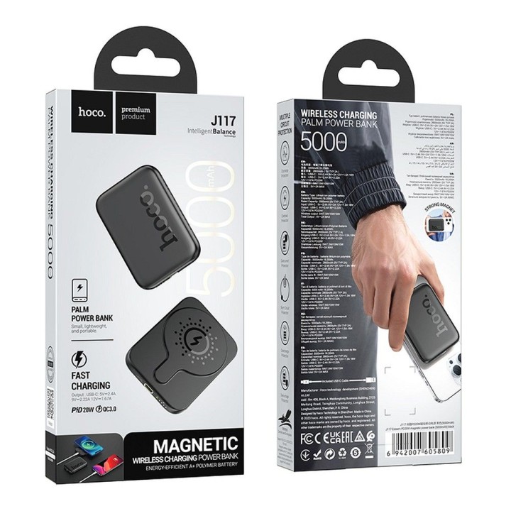 Повербанк сумісний з MagSafe Hoco 5000 mAh QC PD 18W J117 чорний