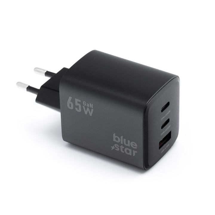 Wall charger for phone Blue Star GaN 2 x USB C + USB A QC4.0 PD 4A 65W VT-43 black