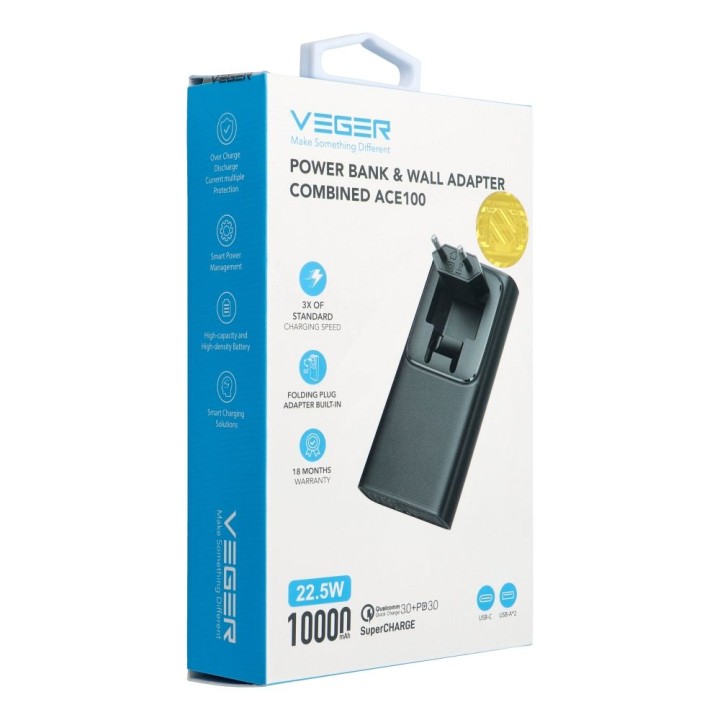 Повербанк Veger ACE100 (W1146) PD QC3.0 20W 10000 mAh черный 0INT