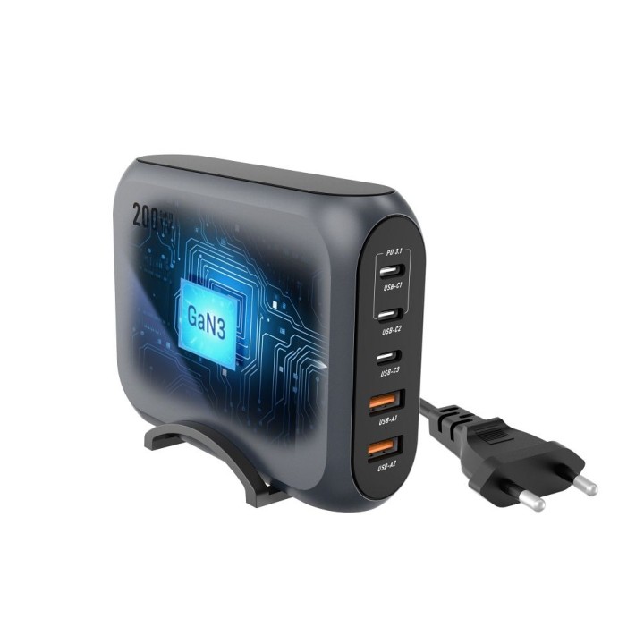 Ładowarka biurkowa Forcell F-Energy GaN III 3 x USB C + 2 x USB A QC4.0 PD 5A 200W VT-51 szara