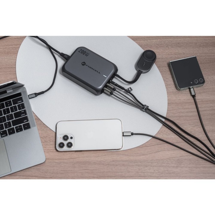 Desktop charger Forcell F-Energy GaN III 3 x USB C + 2 x USB A QC4.0 PD 5A 200W VT-51 grey