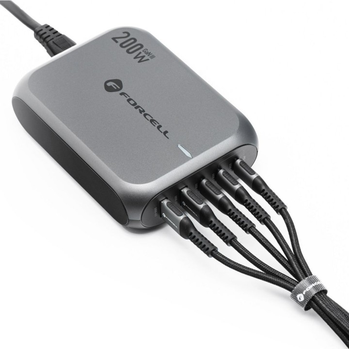 Ładowarka biurkowa Forcell F-Energy GaN III 3 x USB C + 2 x USB A QC4.0 PD 5A 200W VT-51 szara