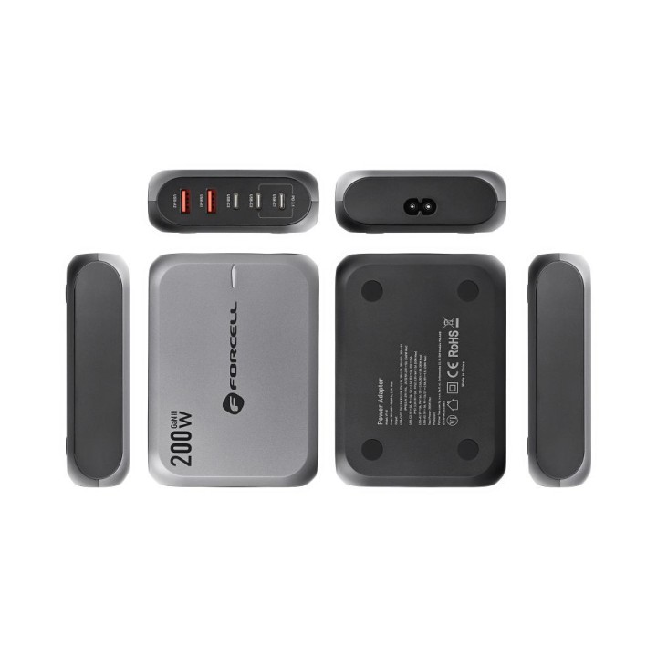 Настольное зарядное устройство Forcell F-Energy GaN III 3 x USB C + 2 x USB A QC4.0 PD 5A 200W VT-51 серое