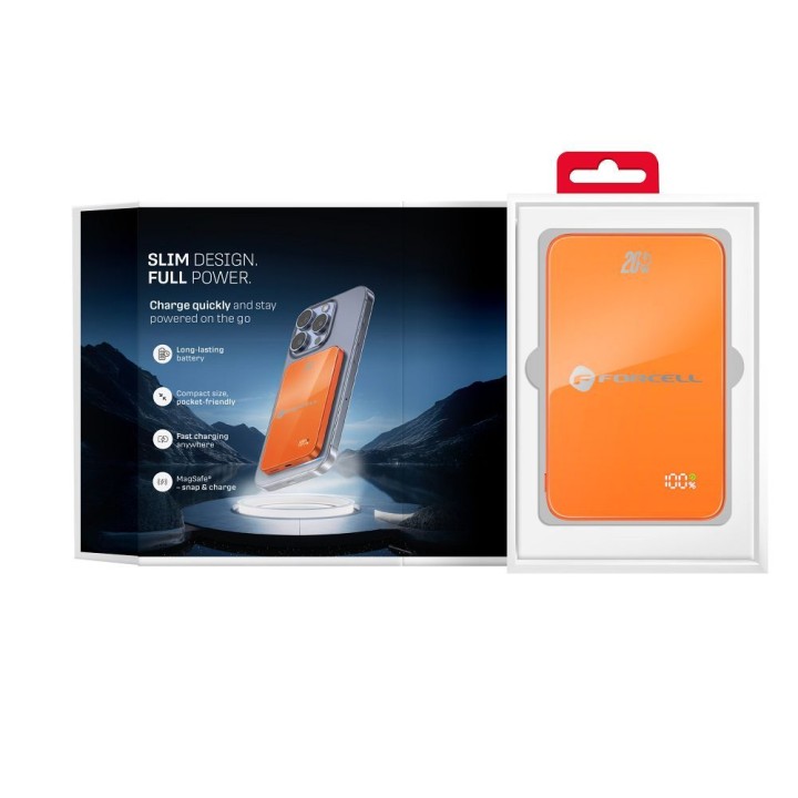 Повербанк сумісний з MagSafe Forcell F-Energy SuperSlim F5K8 QC4.0 PD3.0 15W 5000 mAh помаранчевий 0INT