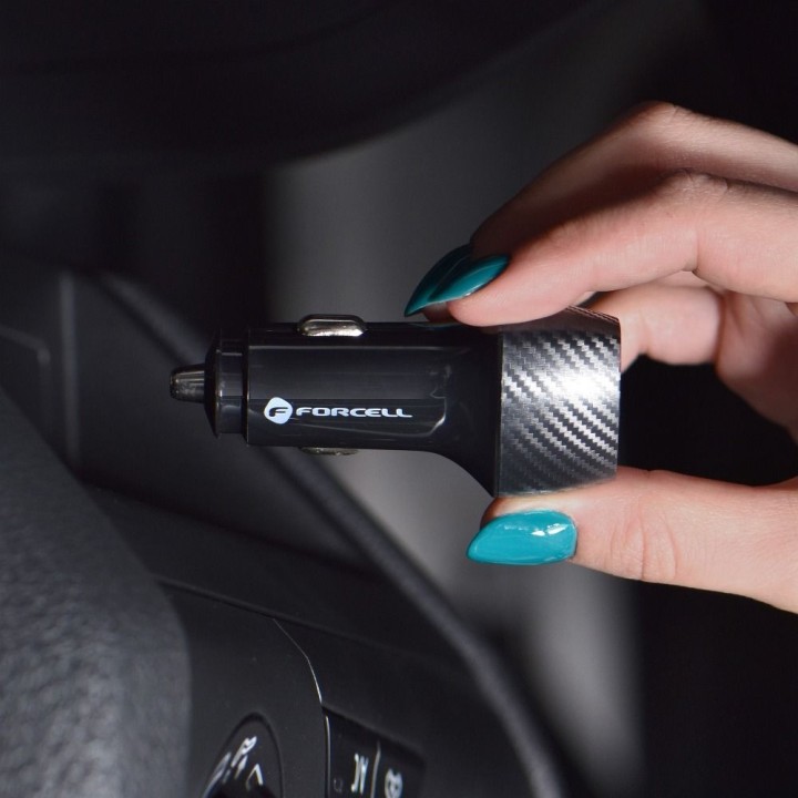 Car charger Forcell F-Energy Carbon USB C + USB A QC3.0 PD 3A 38W CC50-1A1C black