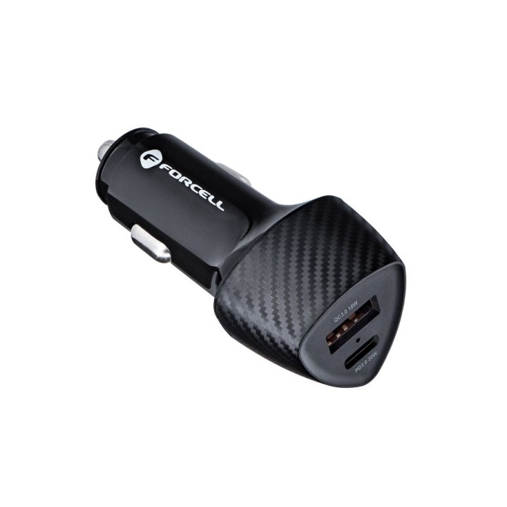 Автомобильное зарядное устройство Forcell F-Energy Carbon USB C + USB A QC3.0 PD 3A 38W CC50-1A1C черное