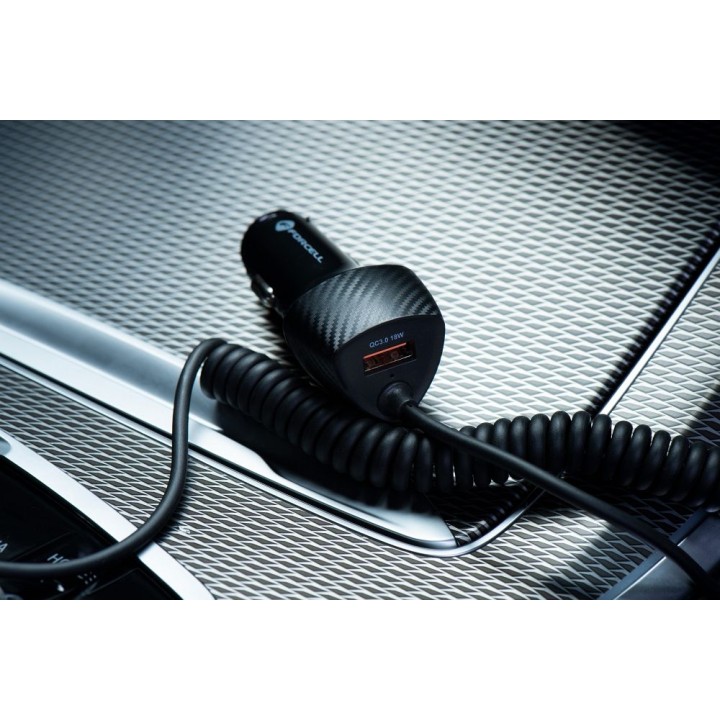 Ładowarka samochodowa Forcell F-Energy Carbon USB A QC3.0 PD 3A 38W z kablem USB C CC50-1AC czarna
