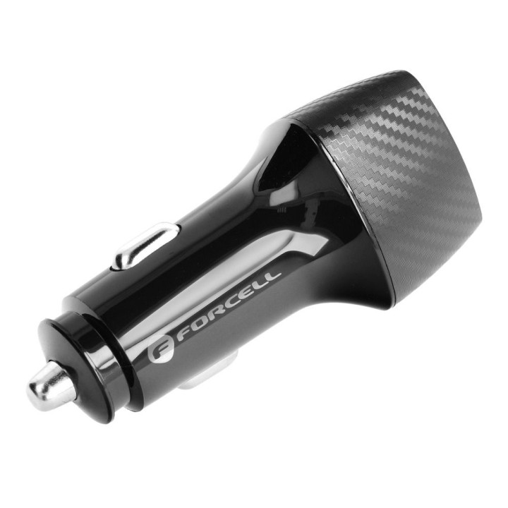 Car charger Forcell F-Energy Carbon USB A QC3.0 PD 3A 38W with cable USB C CC50-1AC black